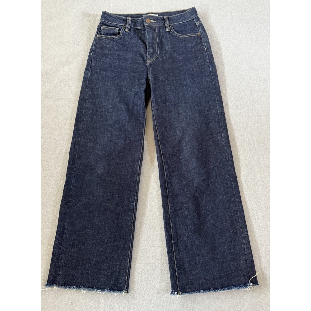 Oliver Logan Aberdeen Jeans Womens 27 Wide-Leg High-Rise Crop Dark Wash Raw Hem